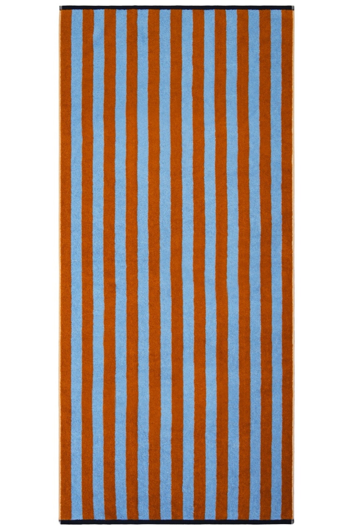 Badetuch Good Vibes Caramel Hellblau – Vorderseite in Draufsicht, breite Caramel-Hellblau-Streifen in voller Länge