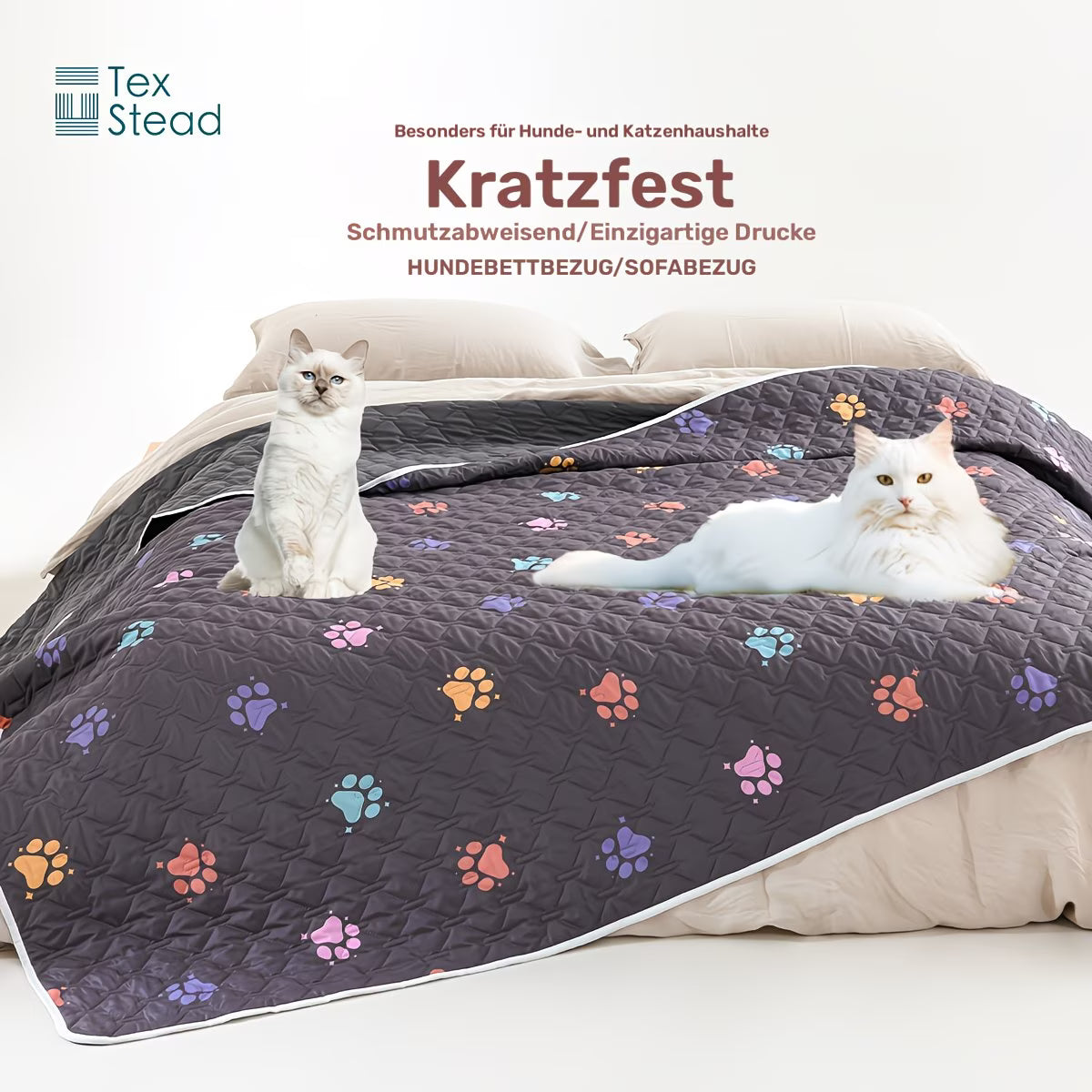 Kratz- und Schmutzschutz Tagesdecke / Überwurf mit Kehrseite (Pfoten-Motive)